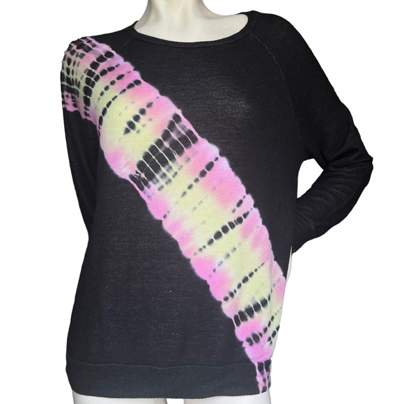 Aqua Lightweight Pink and Yellow Tie Dye Print Lightweight Crewneck Top Small - Picture 1 of 7
